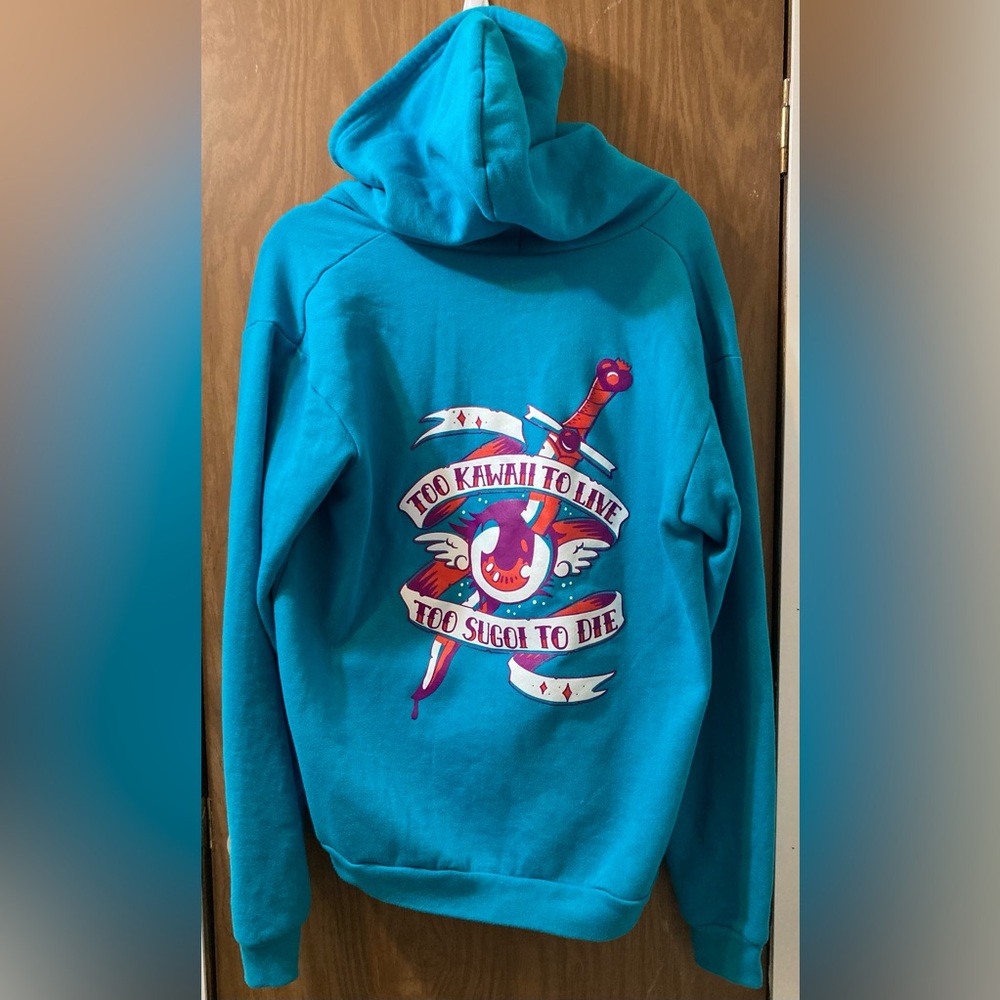 American Apparel Unisex Hoodie, Size XL, Turquoise, Too Kawaii To Live - Picture 3 of 3
